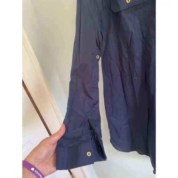 Lilly Pulitzer Navy Cotton Shirt Dress, roll tab sleeves Women’s Large - Picture 5 of 8